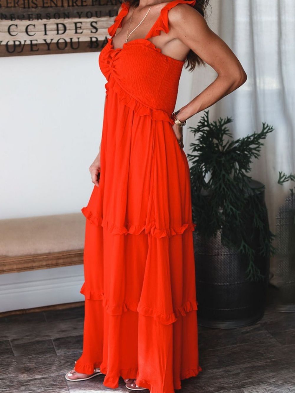 Patchwork Mouwloze Enkellange Western Effen Maxi Jurk Bruiloft Gast Jurk