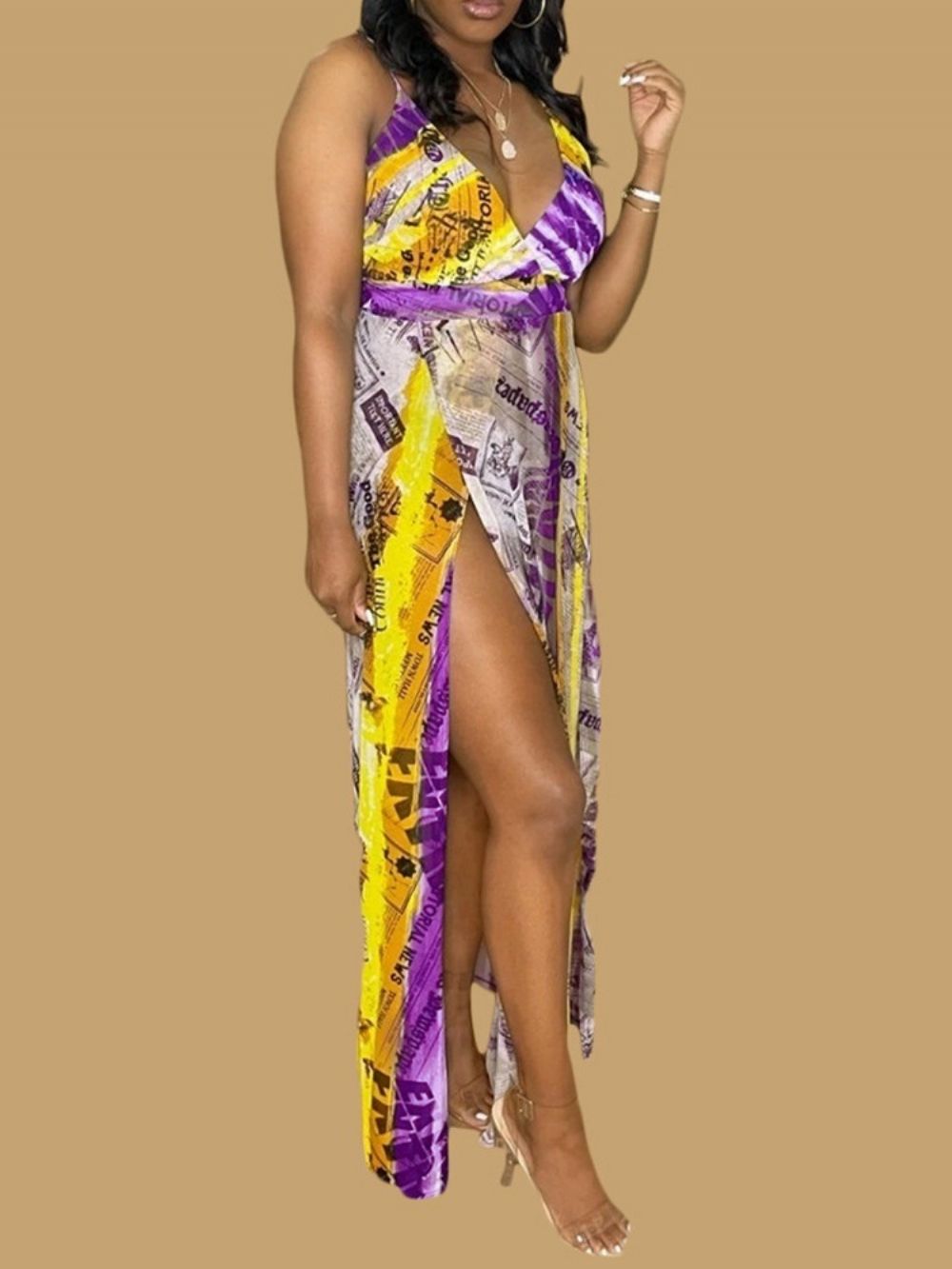 V-Hals Patchwork Mouwloze A-Lijn Bodycon Jurk