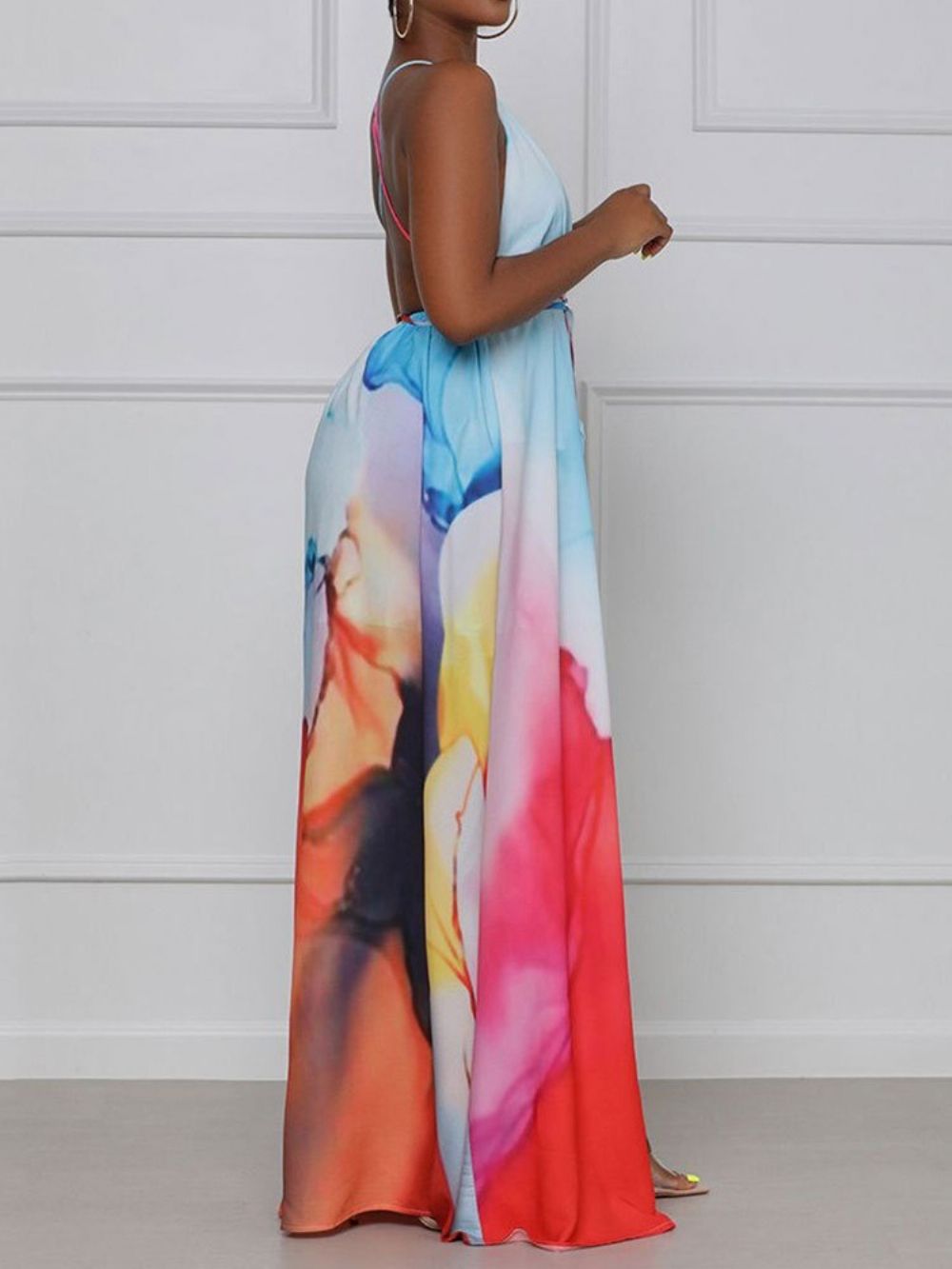 Vloer Lengte Mouwloze V-Hals Sexy Jurk