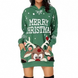 Western-Pulloverjurk Met Lange Mouwen En Kerstmuts Met Capuchon En Boven De Knie