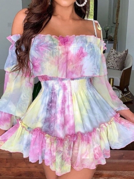 Zomerjurk Met Lange Mouwen En Print Boven De Knie