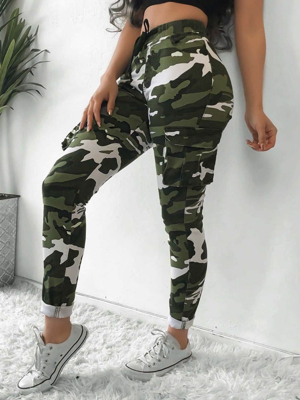 Camouflagezak Slanke Hoge Taille Damesbroek Over De Volledige Lengte