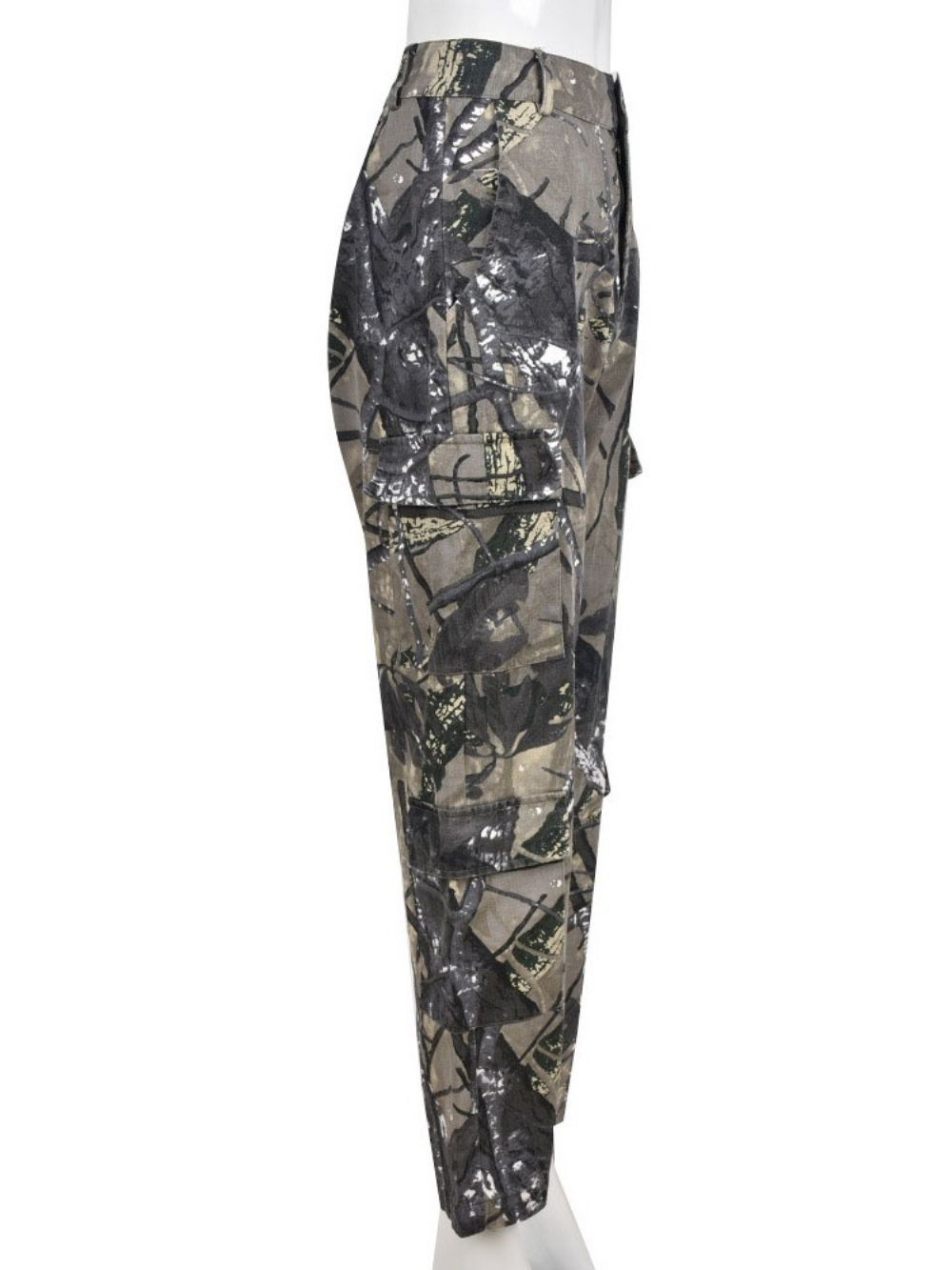 Losse Rechte Casual Broek Met Camouflageprint Over De Hele Lengte