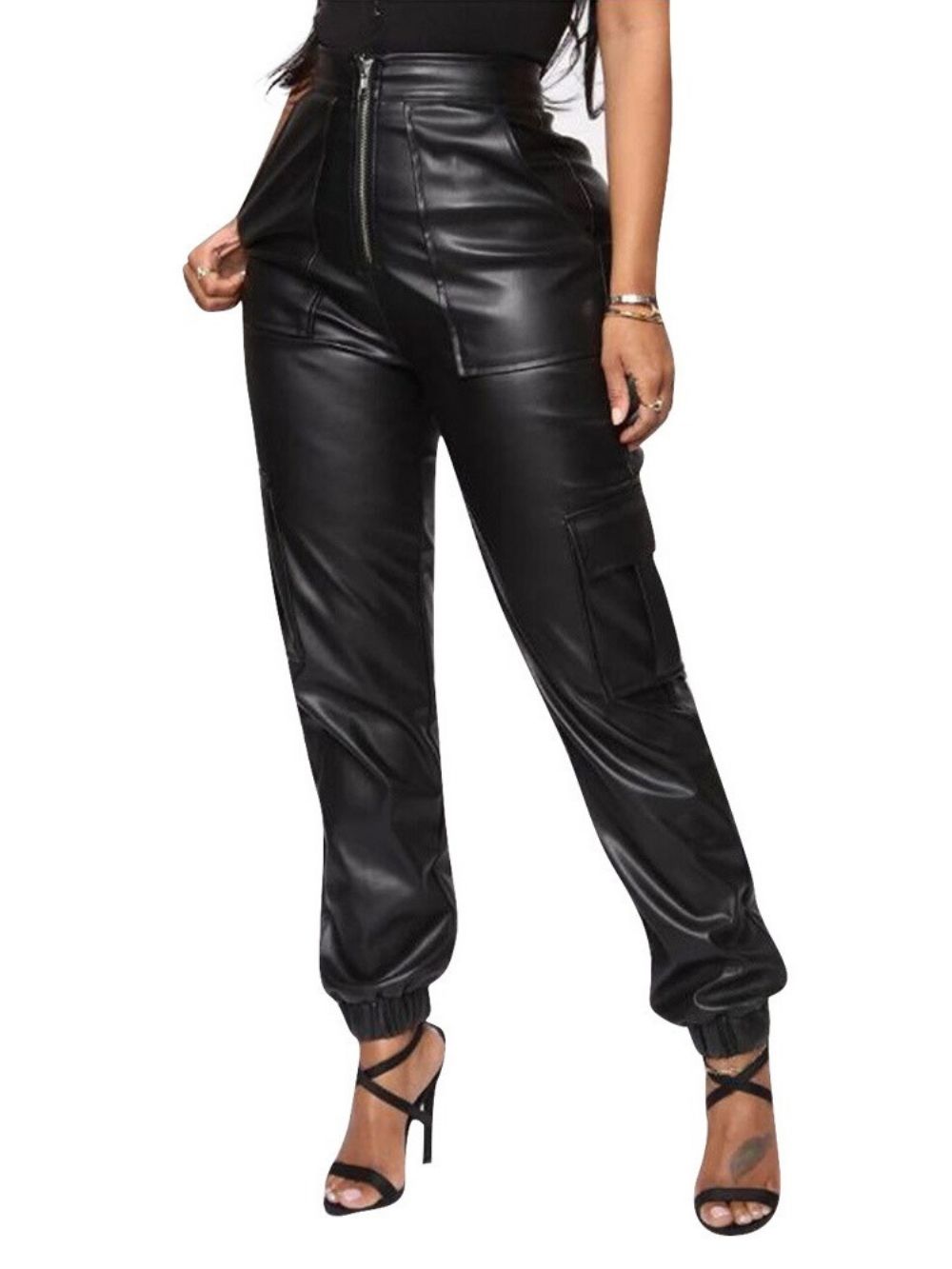 Rits Effen Slanke Casual Broek Met Volledige Lengte En Halfhoge Taille