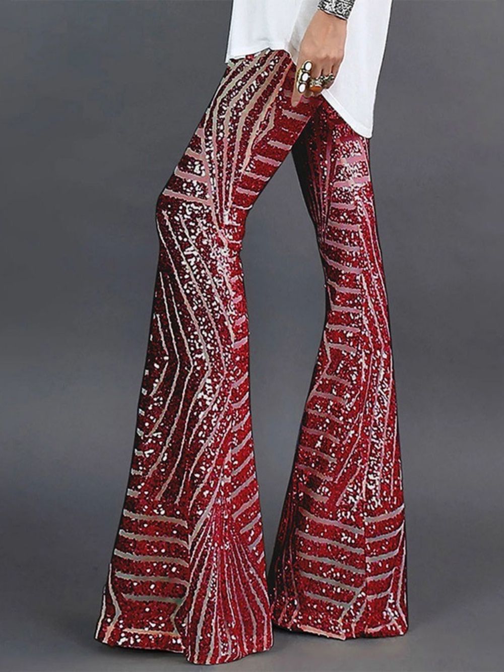 Slim Pailletten Bellbottoms Volledige Lengte Casual Broek