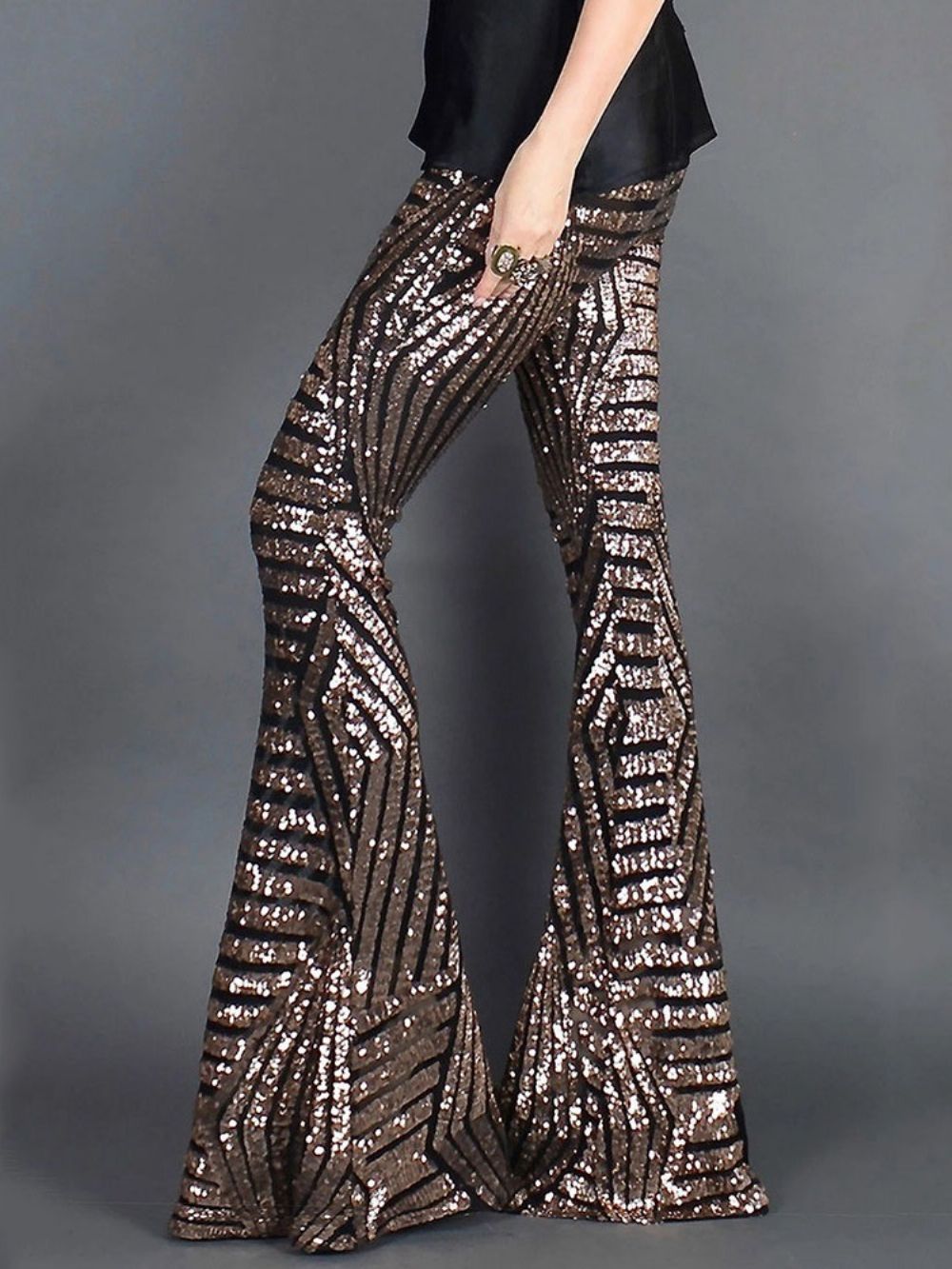 Slim Pailletten Bellbottoms Volledige Lengte Casual Broek