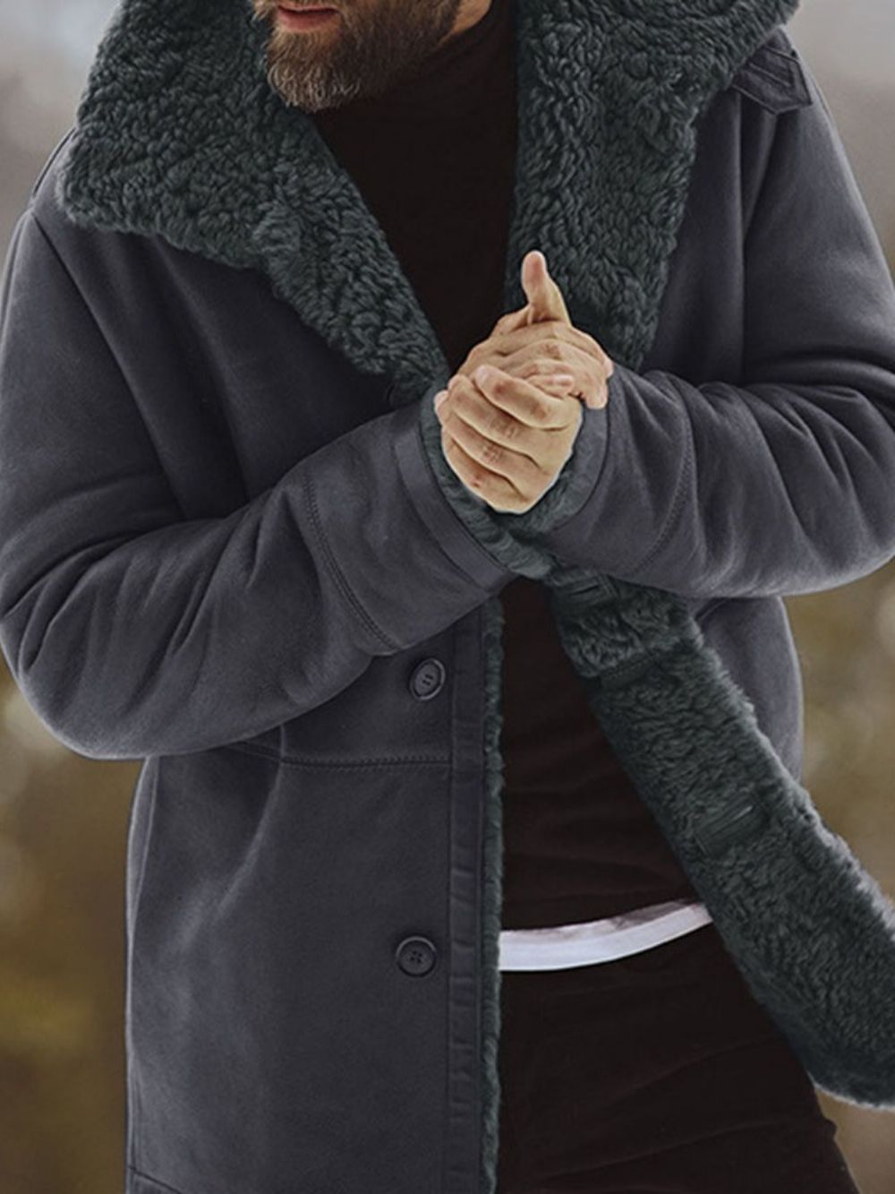 Dikke Effen Winterjas Met Enkele Rij Knopen En Revers