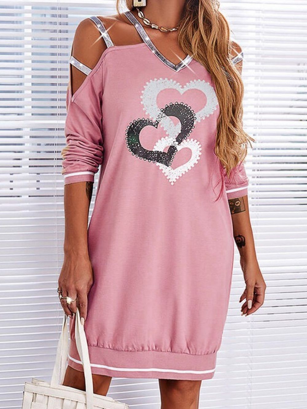 Boven De Knie Lange Mouw V-Hals Normale Pullover Casual Jurk
