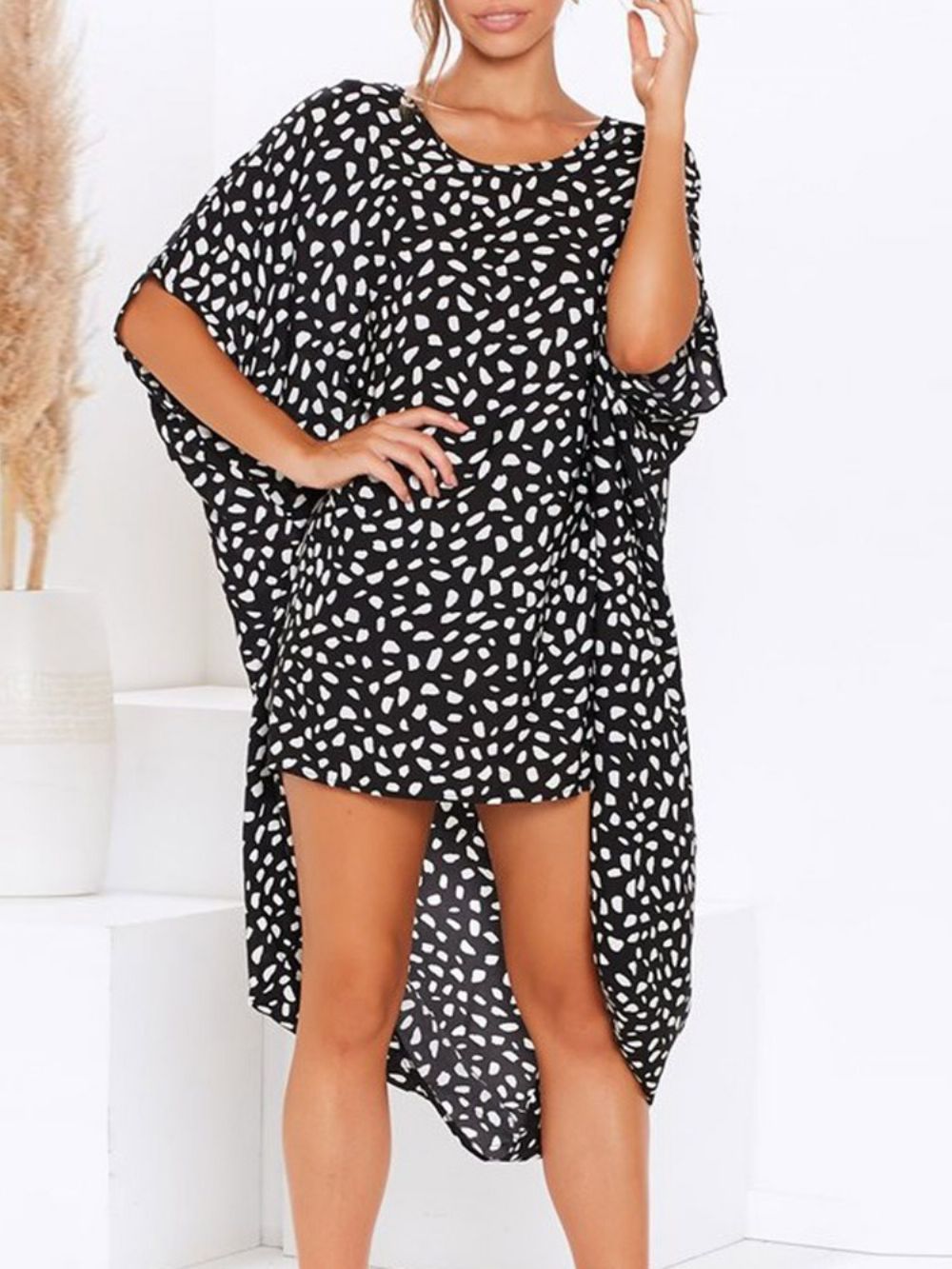 Casual Asymmetrische Jurk Met Ronde Hals En Luipaardprint