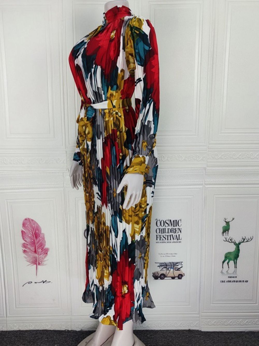 Halverwege De Kuit Opstaande Kraag Print Pullover Mode-Jurk