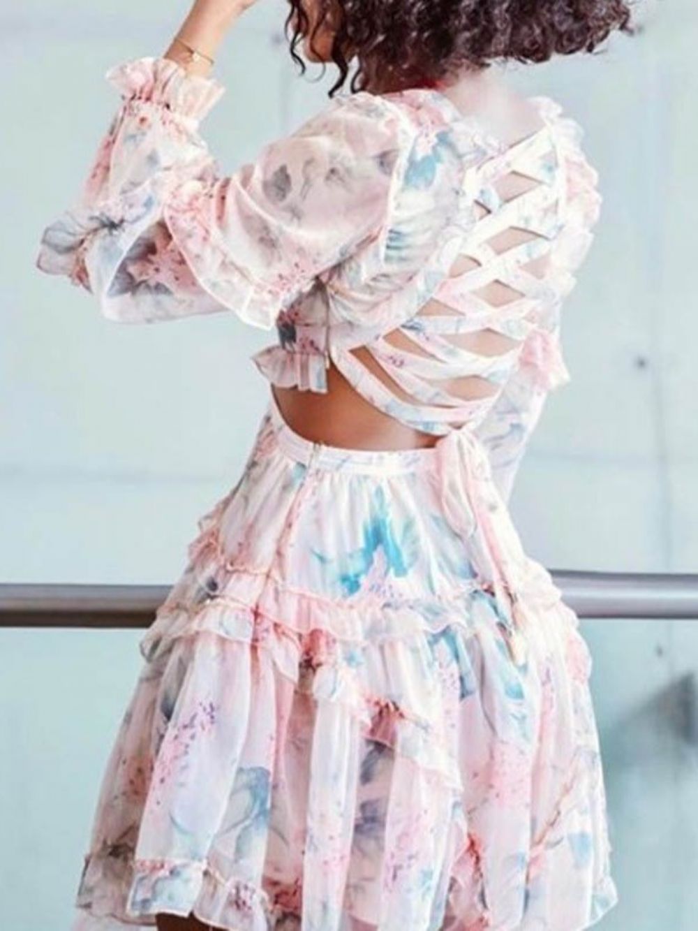 Hollow V-Hals Knielange Herfst Asymmetrische Jurk