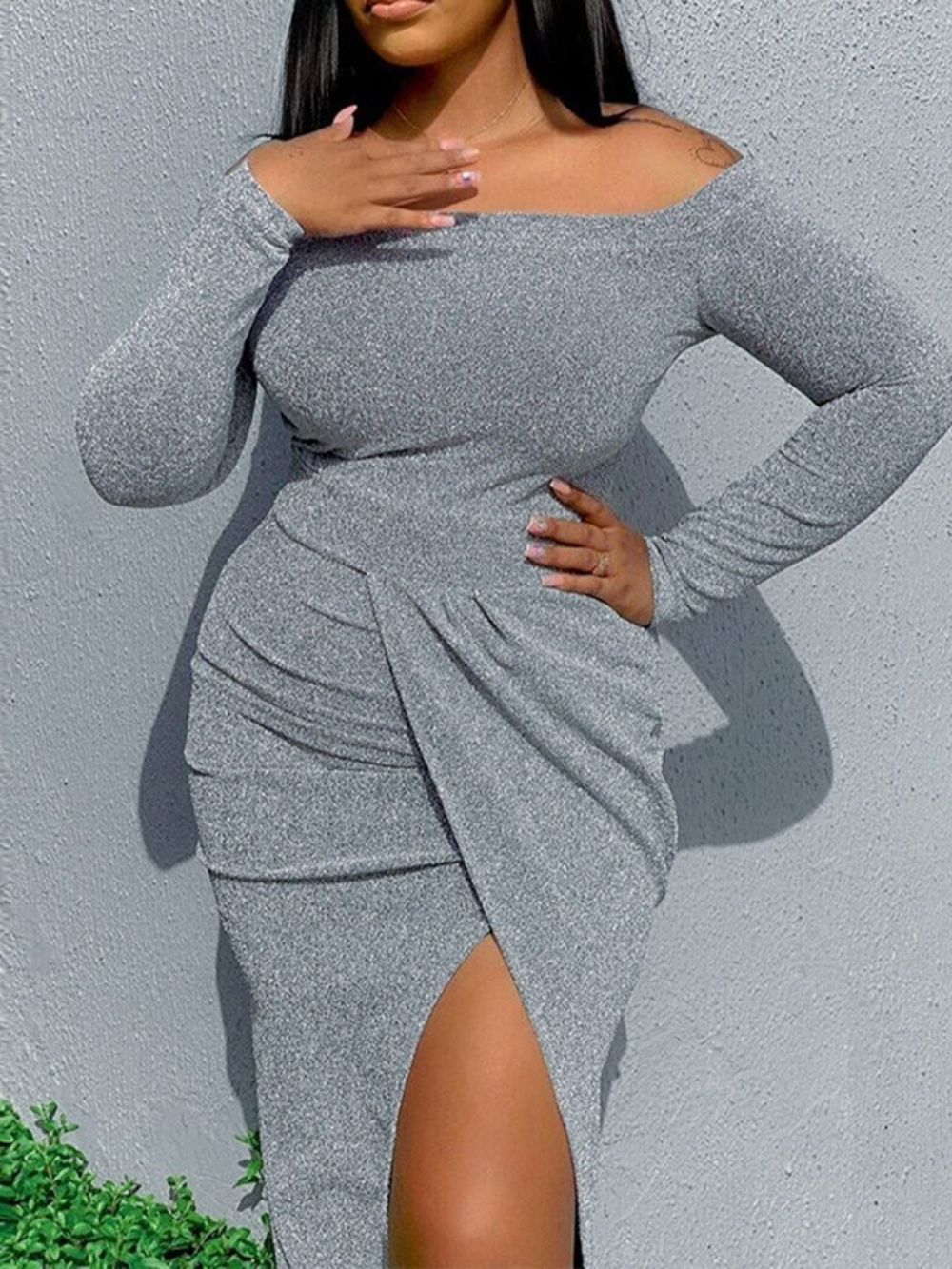 Asymmetrische Asymmetrische Bodycon-Jurk Met Lange Mouwen En Halflange Herfst