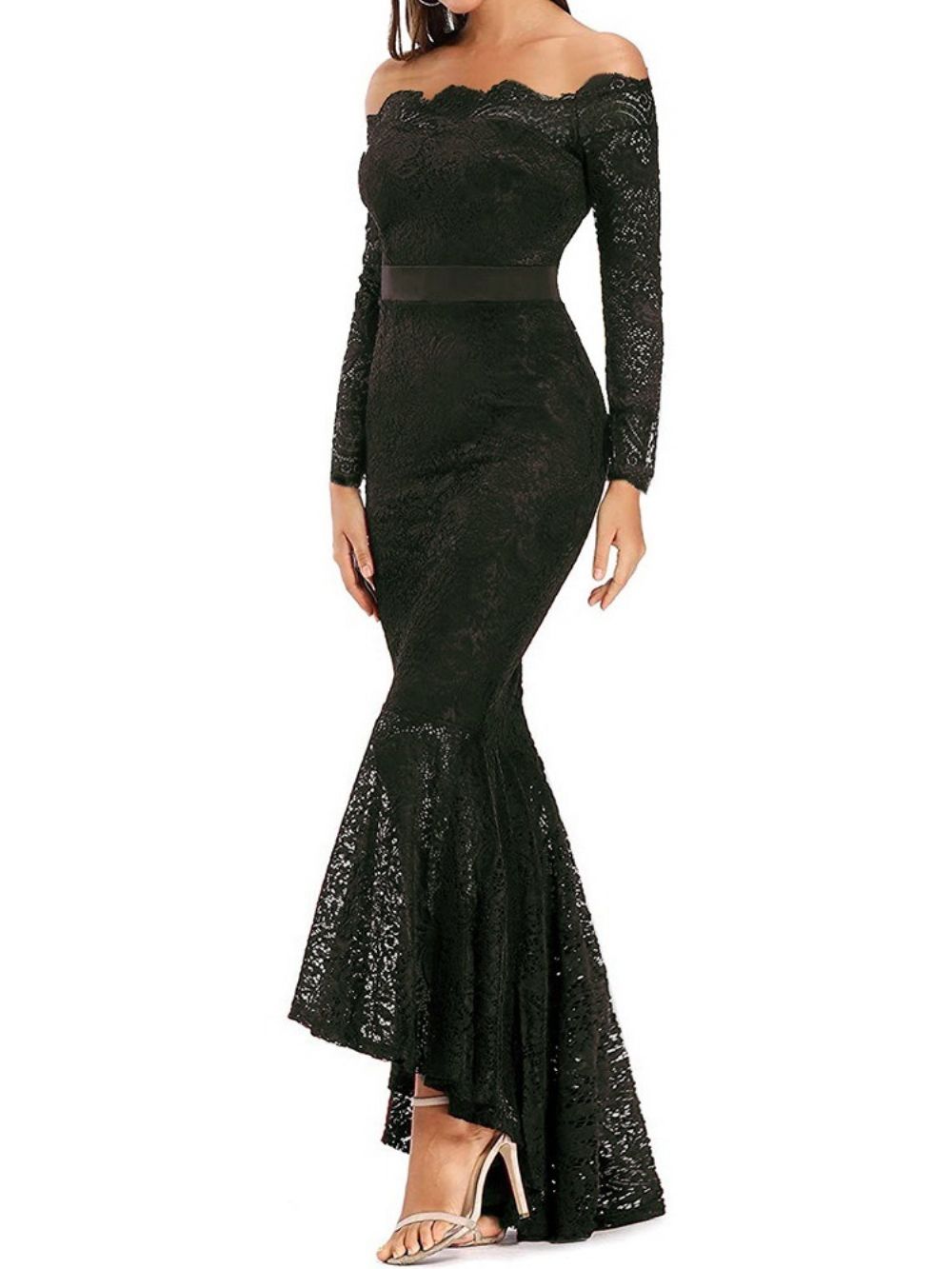 Asymmetrische Effen Bodycon-Jurk Tot De Grond Off-Shoulder
