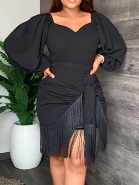 Asymmetrische Knielange Bodycon-Jurk Met Lange Mouwen En Modieuze Pullover