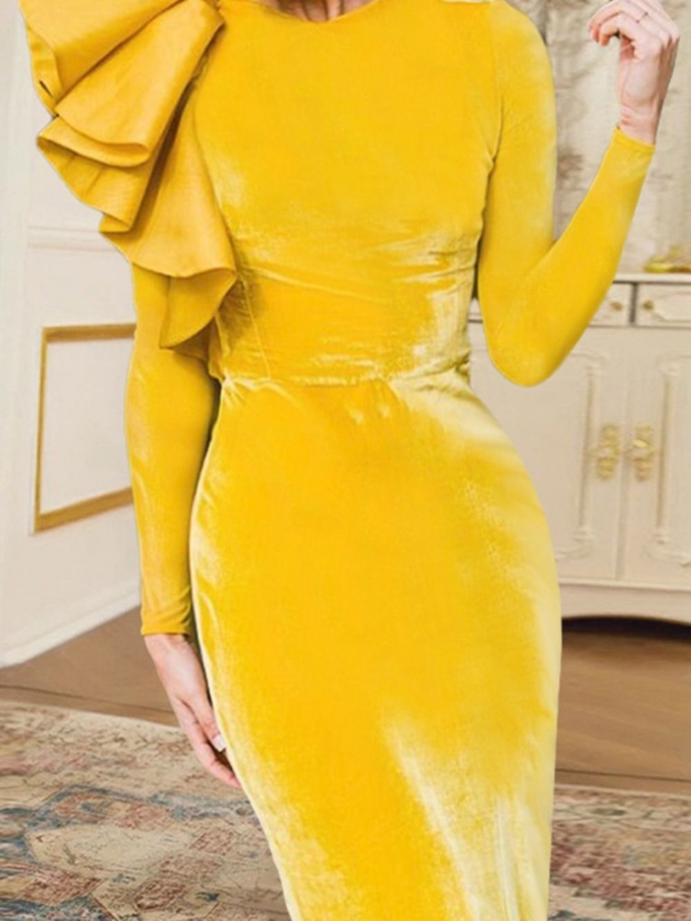 Bodycon-Jurk Met Ronde Hals En Lange Mouwen Enkellange Pullover