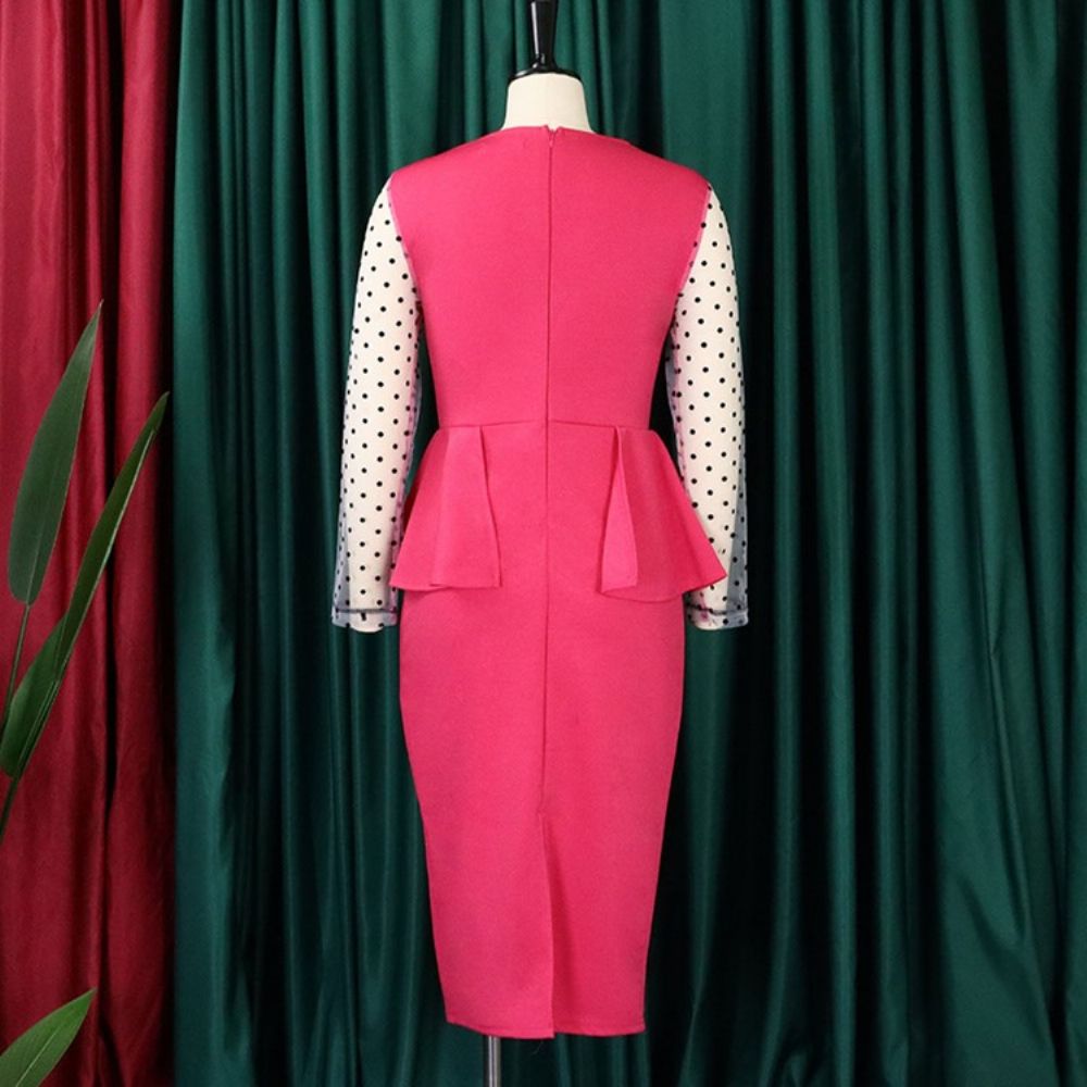 Bodycon-Jurk Met V-Hals En Lange Mouwen Tot Halverwege De Kuit Normale Mode