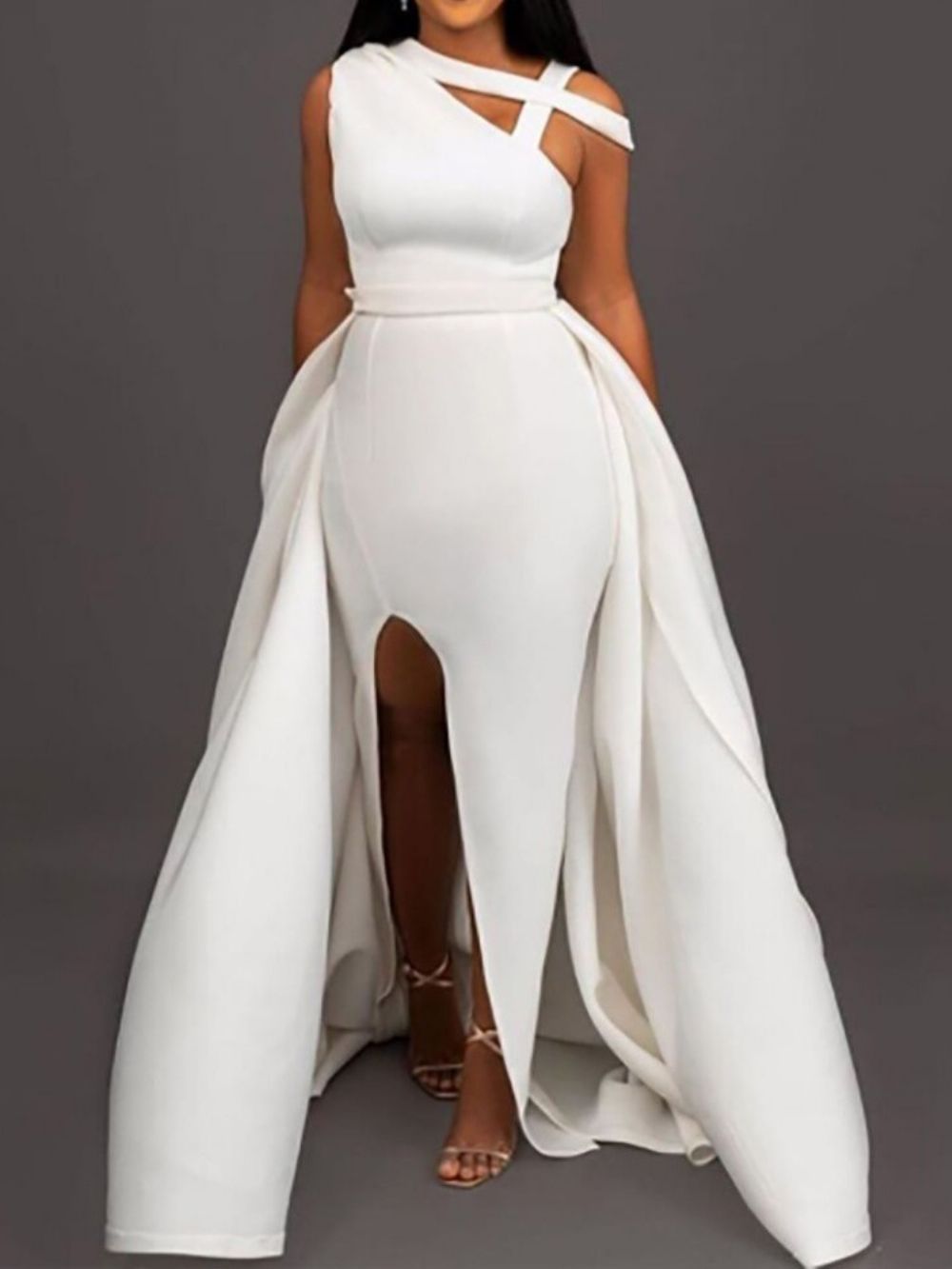 Effen Bodycon-Jurk Tot De Grond Met Split En Kapmouw