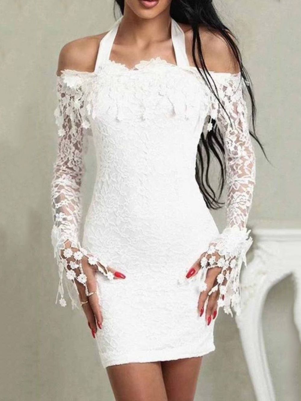 Effen Jurk Met Lange Mouwen Boven De Knie Off-Shoulder Halfhoge Taille
