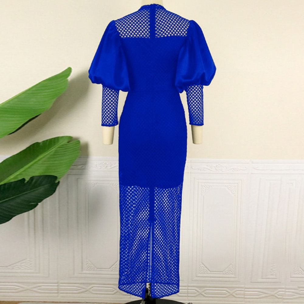Halfhoge Opstaande Kraag Doorschijnende Effen Western Bodycon-Jurk