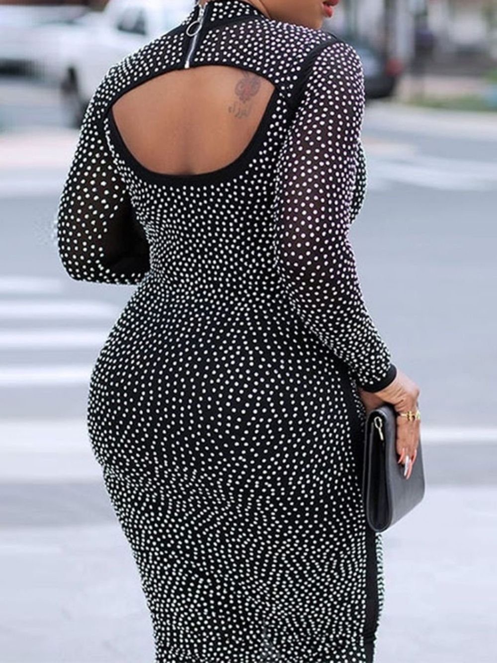 Halflange Bodycon-Jurk Met Lange Mouwen En Opstaande Kraag