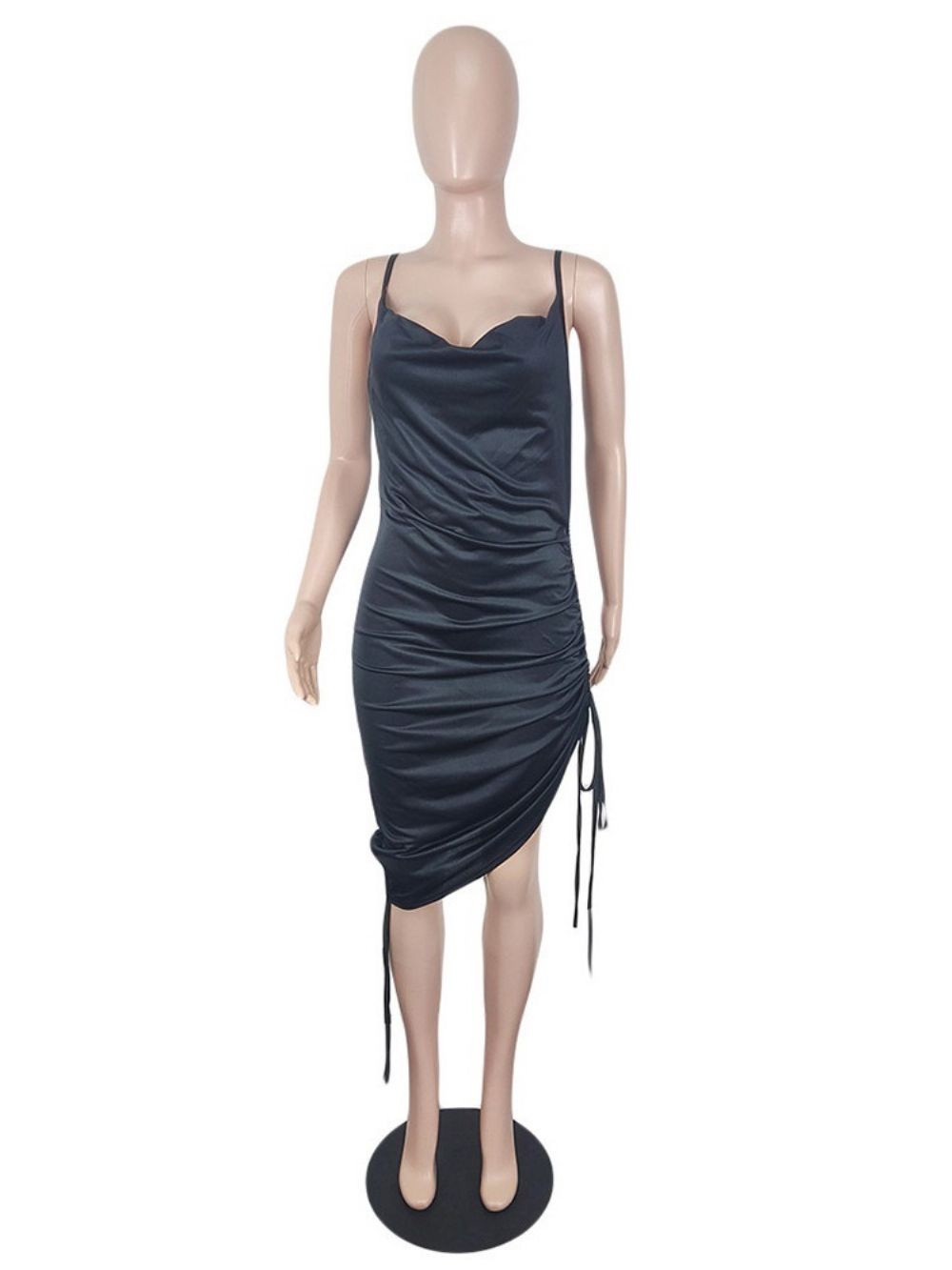 Knielange V-Hals Asymmetrische Effen Mid Taille Jurk