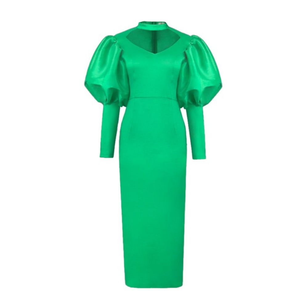 Mode Bodycon-Jurk Met Lange Mouwen En Halflange Opstaande Kraag