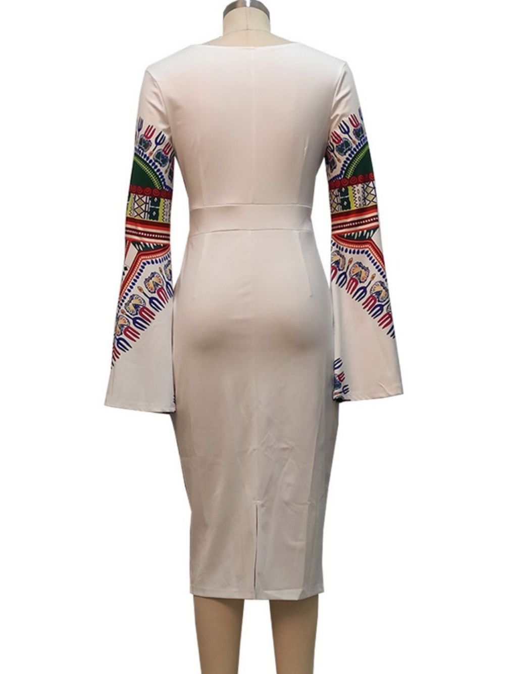 Mode-Jurk Met Lange Mouwen En Knielange Print Met Hoge Taille