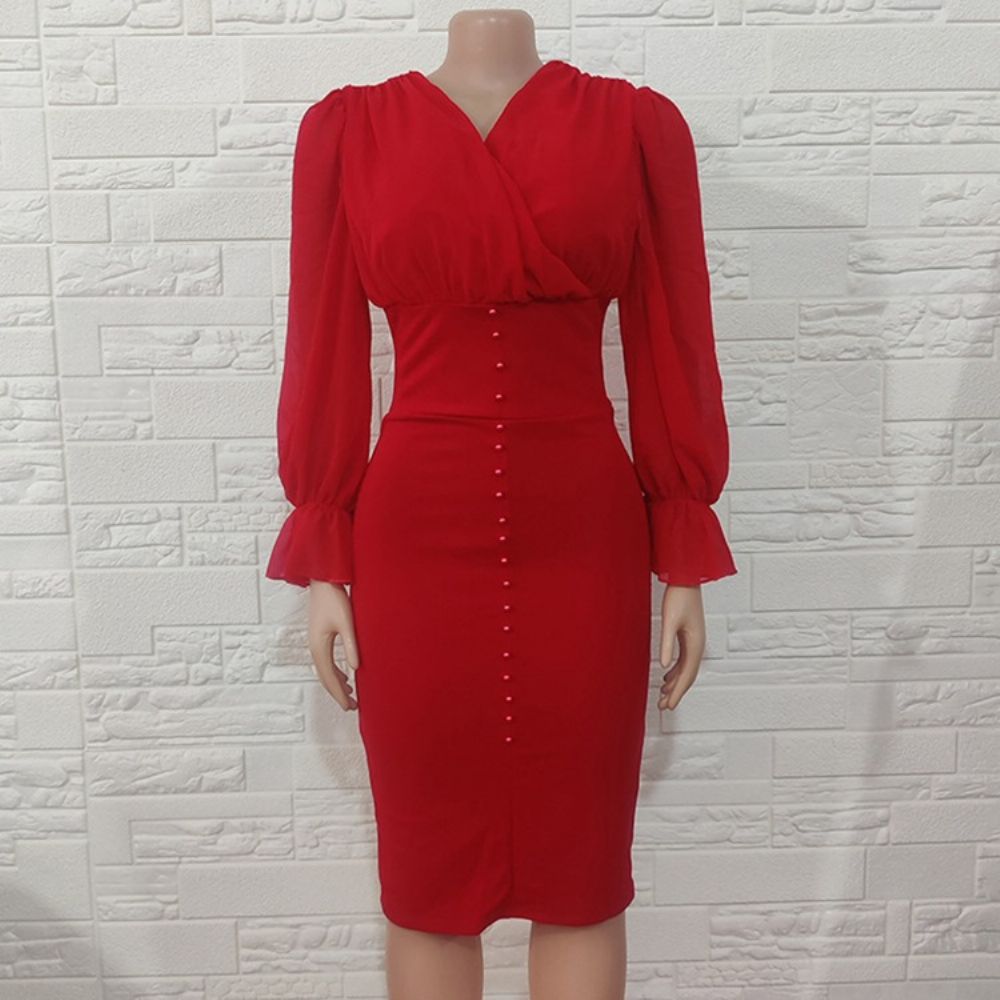 Modieuze Bodycon-Jurk Met V-Hals Tot Halverwege De Kuit