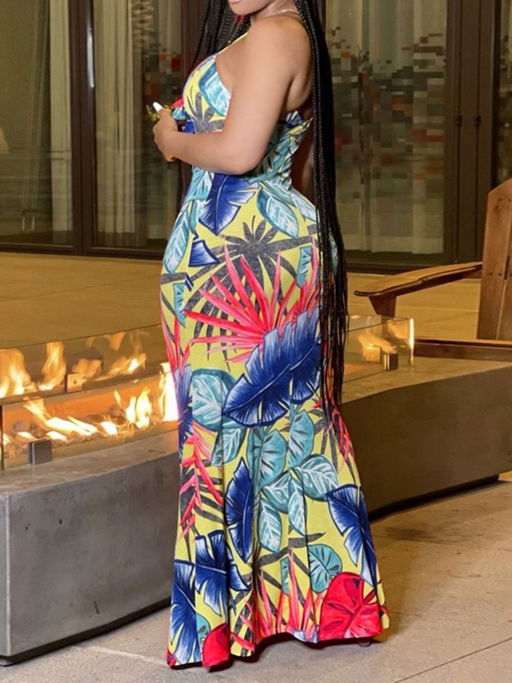 Mouwloze Bodycon-Jurk Met V-Hals En Print