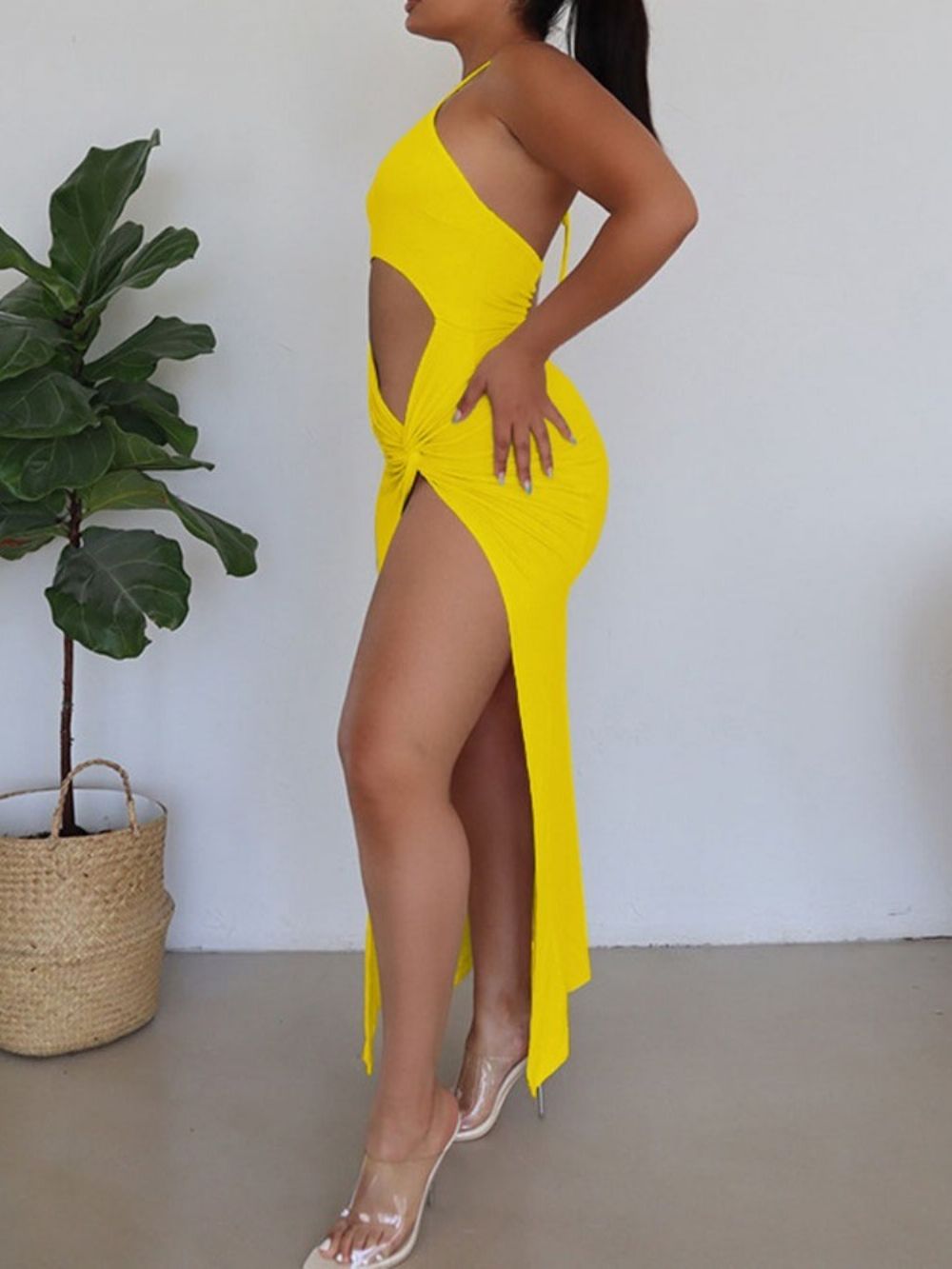 Mouwloze Holle Enkellange Effen Sexy Bodycon-Jurk