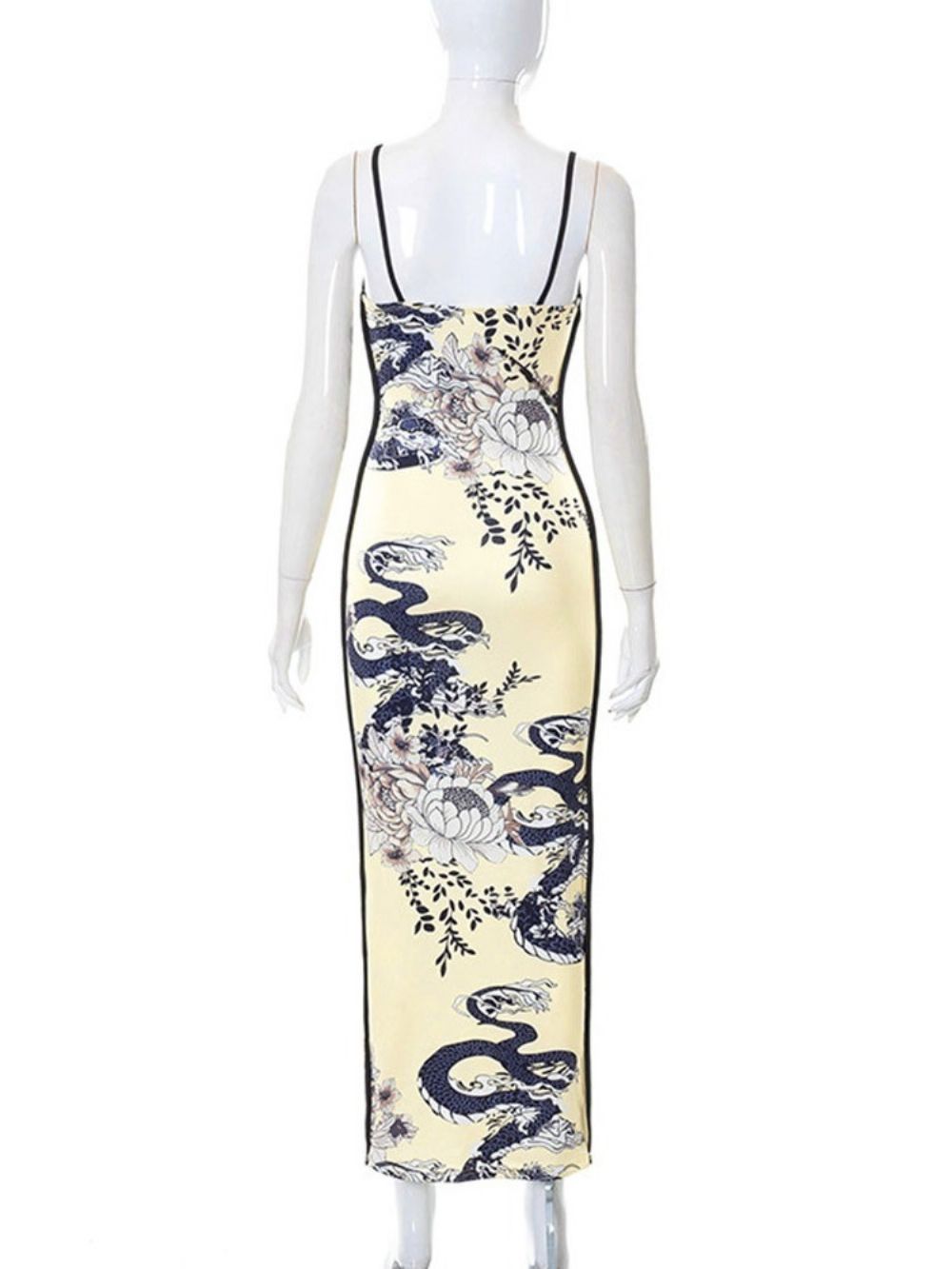 Mouwloze V-Hals Enkellange Zomer Bloemen Bodycon Jurk