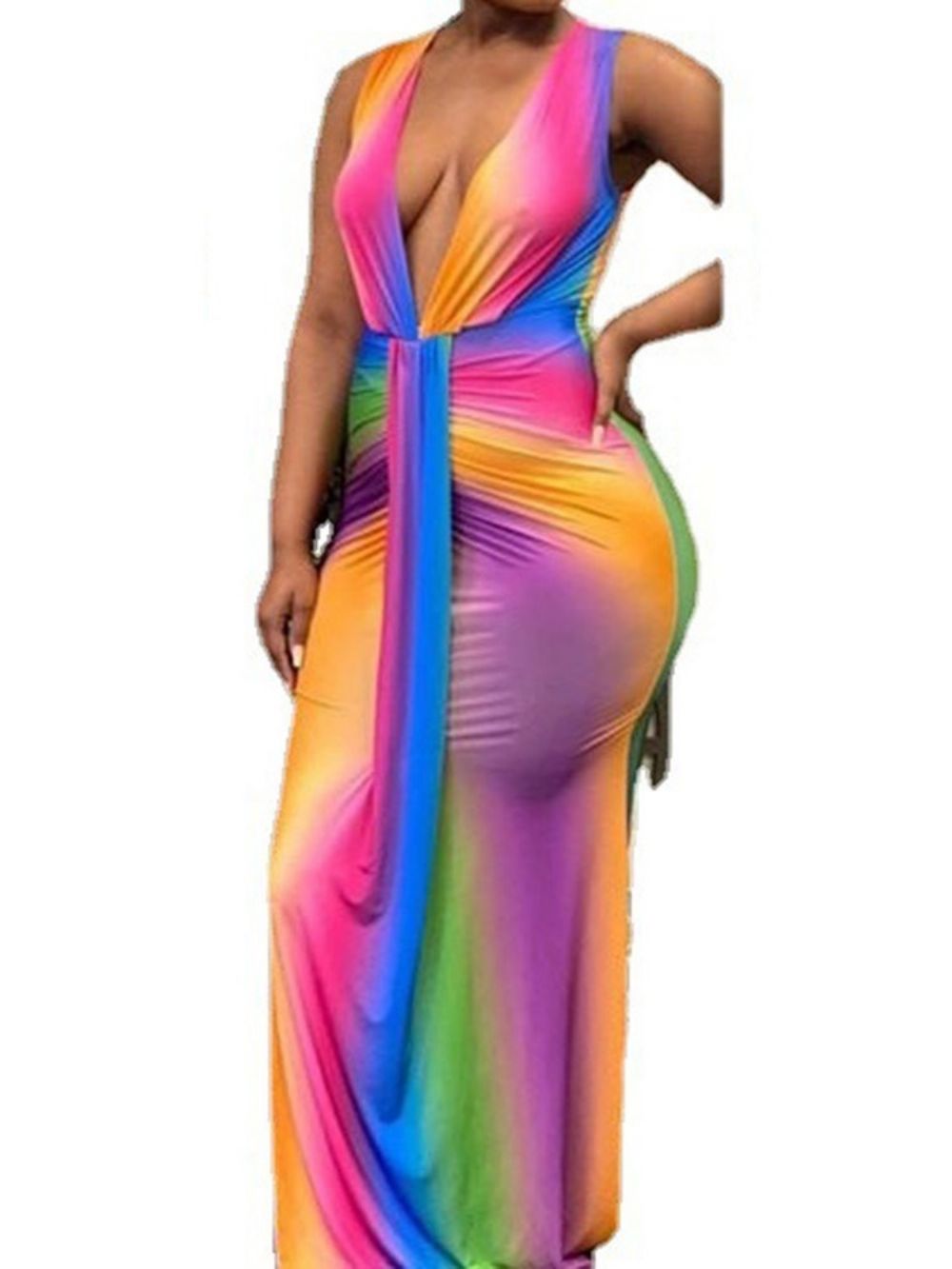 Mouwloze V-Hals Tot De Grond Westelijke Bodycon-Jurk