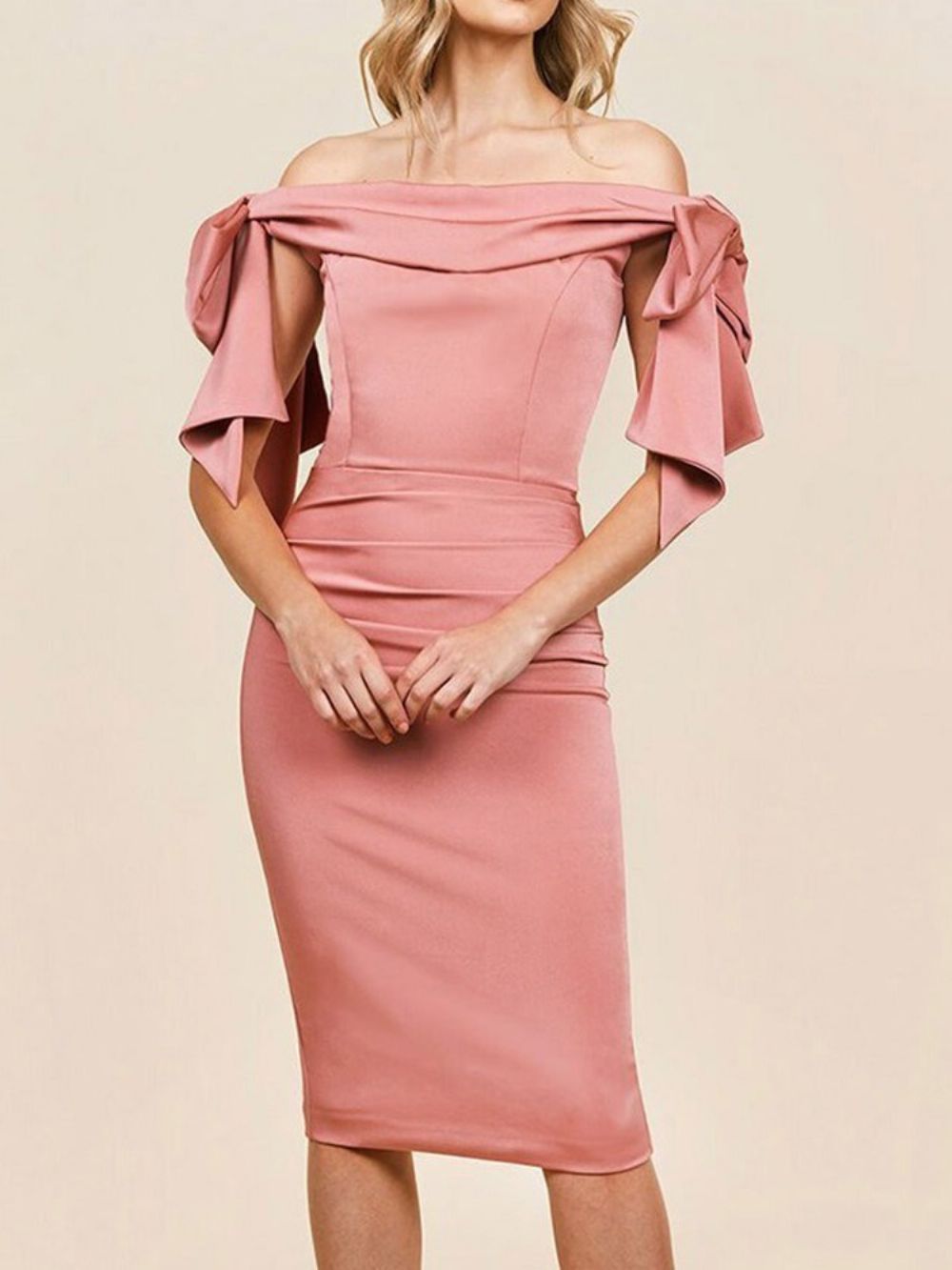 Off-Shoulder Strik Mid-Kuit Ladylike Bodycon-Jurk