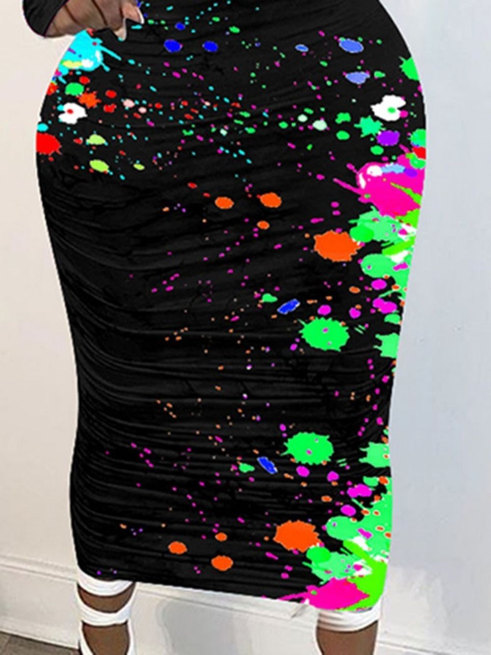 Opstaande Kraag Print Modejurk Met Lange Mouwen En Raglanmouwen