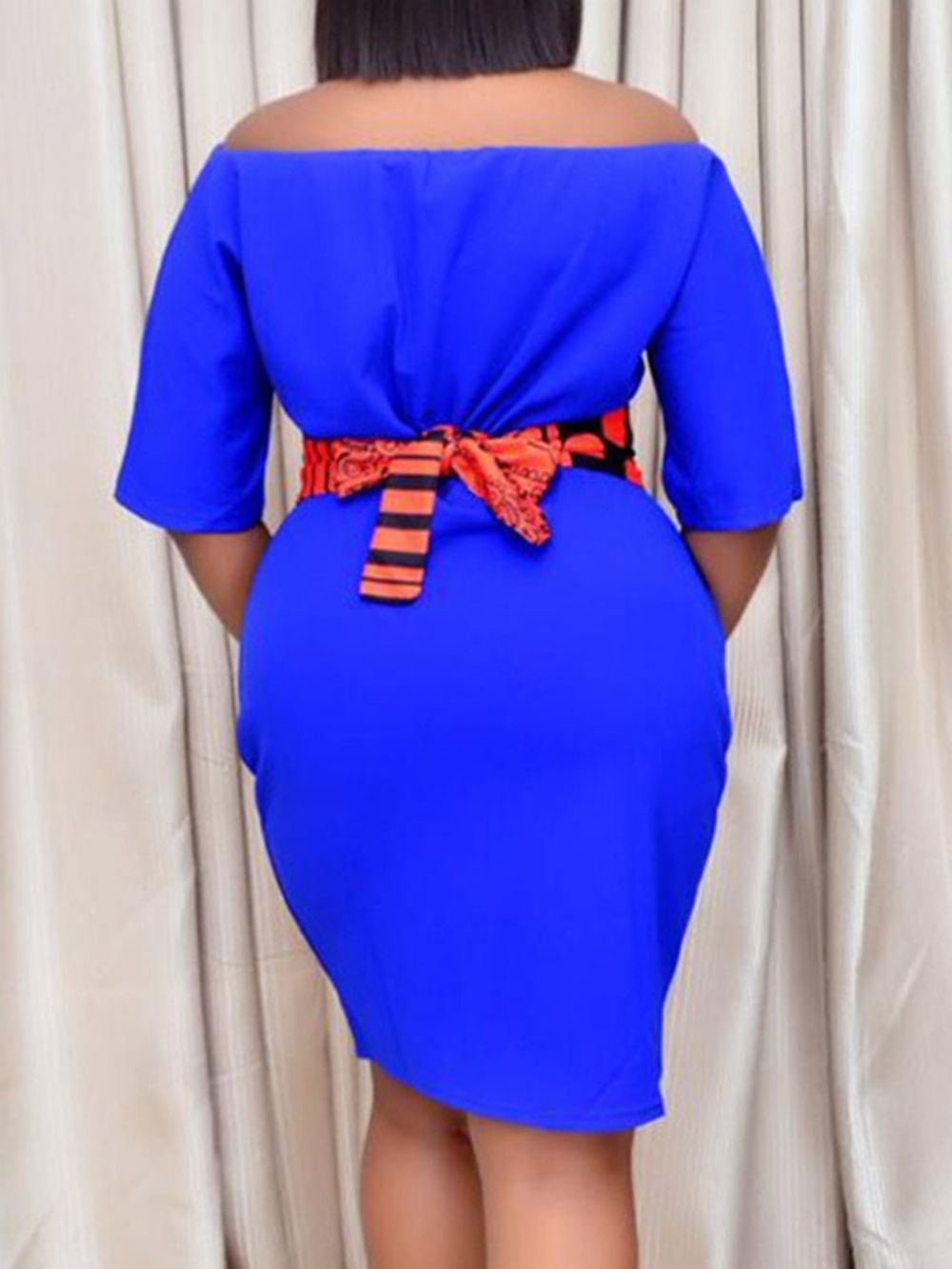 Patchwork Off-Shoulder Boven De Knie Effen Bodycon-Jurk