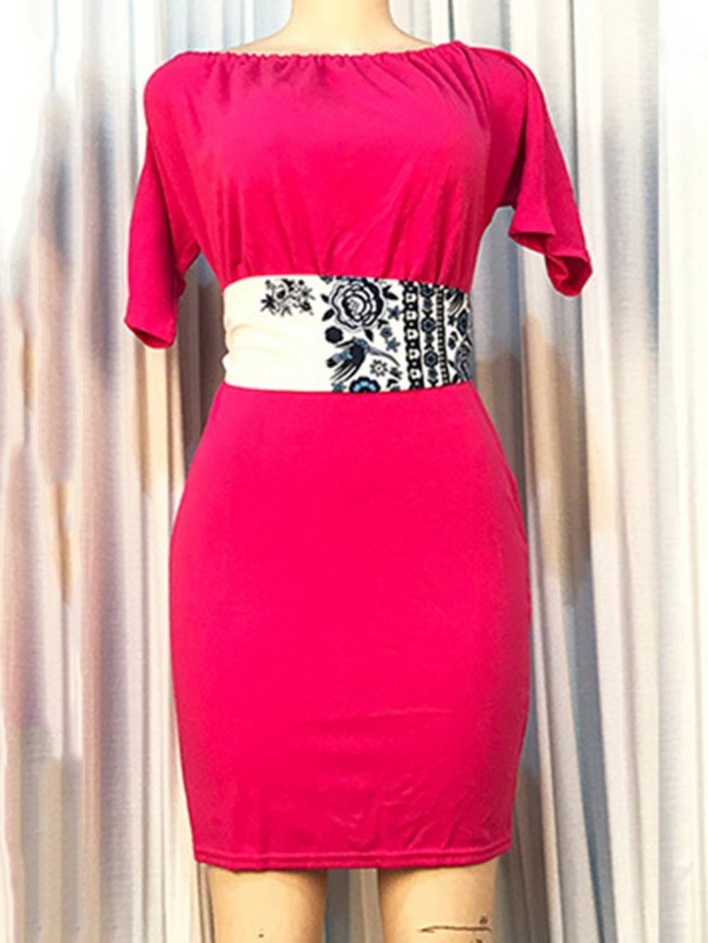 Patchwork Off-Shoulder Boven De Knie Effen Bodycon-Jurk
