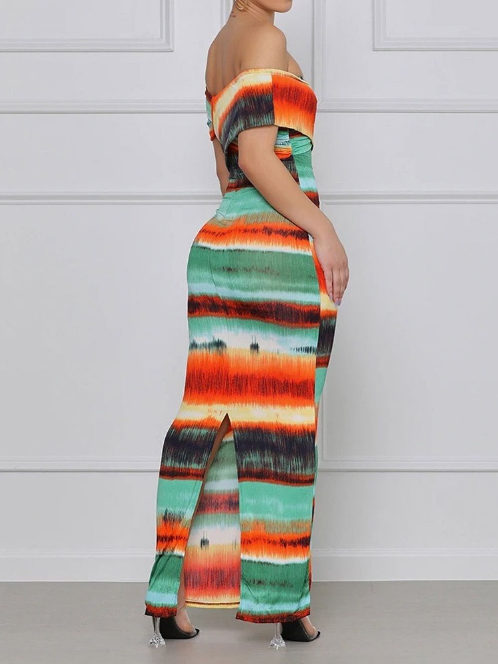 Patchwork Off-Shoulder Vloerlengte Bodycon Regular Bodycon Jurk