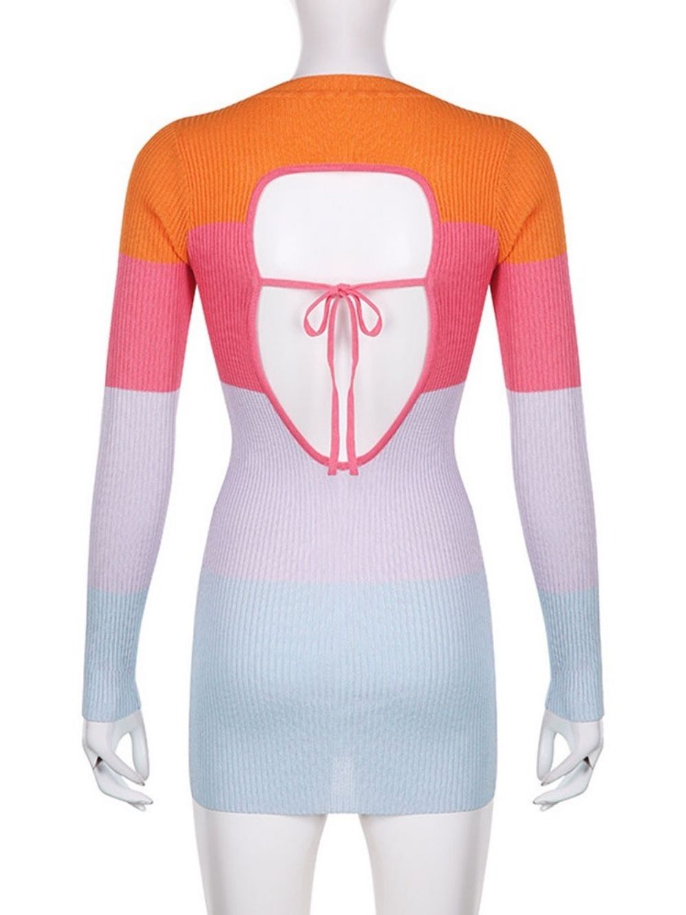 Ronde Hals Patchwork Bodycon-Jurk Met Lange Mouwen Normale Kleurblokken