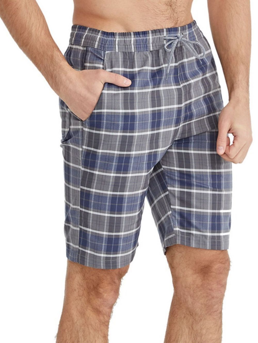 Casual Herenshorts Met Geruite Zak En Veters
