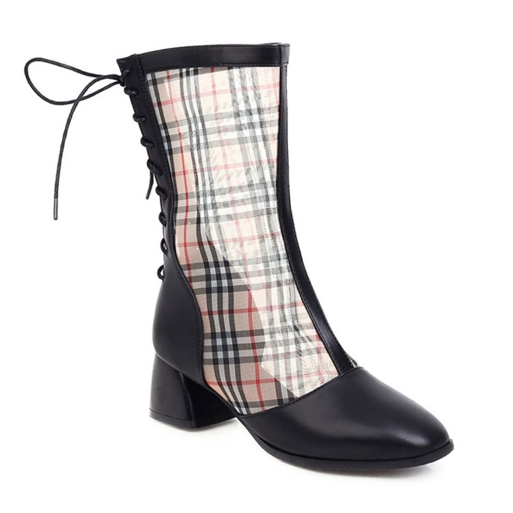 Chunky Heel Vierkante Neus Patchwork Pu-Laarzen