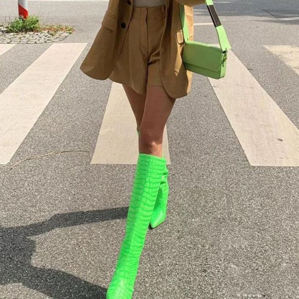 Instappers Stiletto Heel Pointed Toe Alligator Pattern Ridderlaarzen