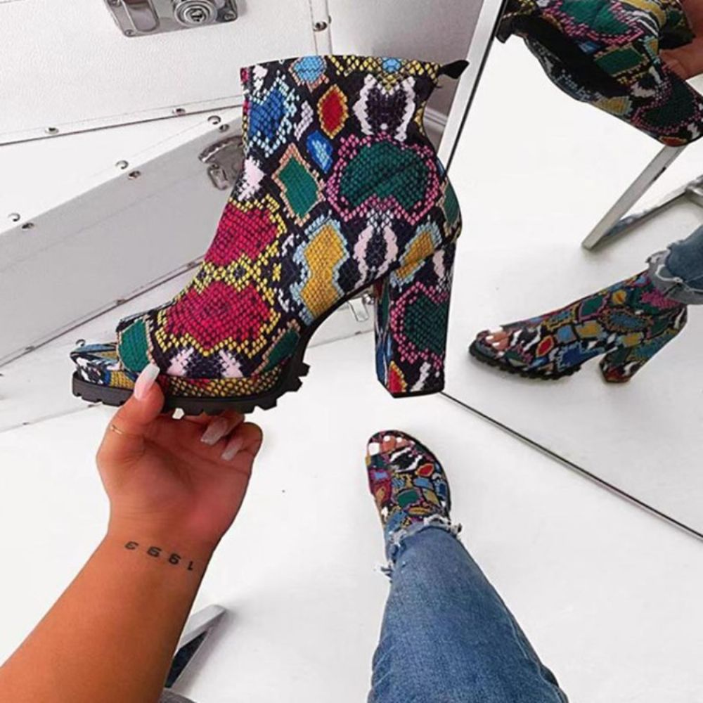Zijrits Chunky Heel Peep Toe Thread Dameslaarzen