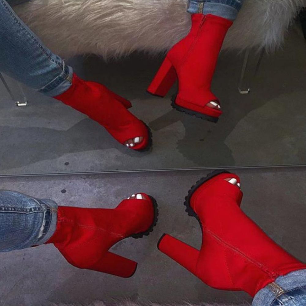 Zijrits Chunky Heel Peep Toe Thread Dameslaarzen