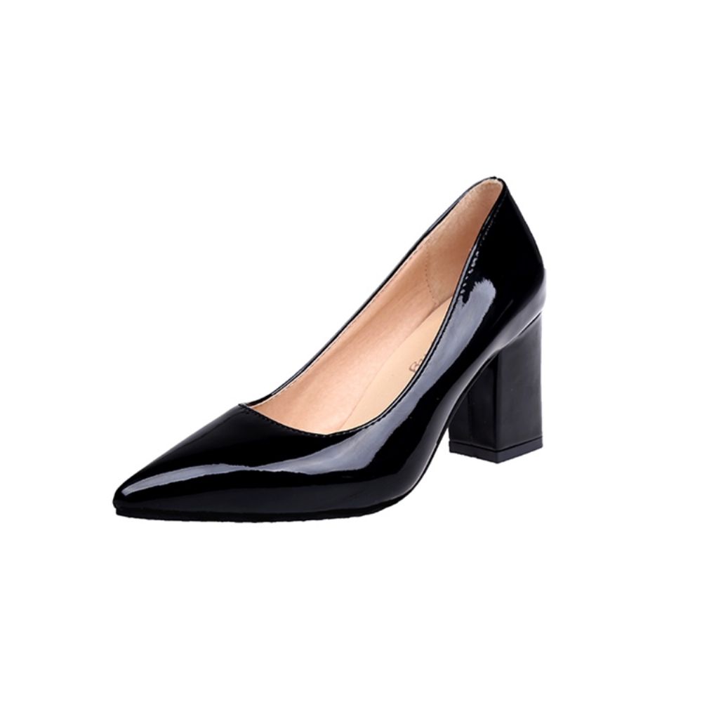 Professionele Effen Dikke Pumps Met Spitse Neus