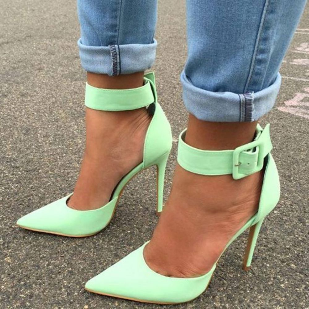 Pu Gesp Puntige Teen Naaldhak Dames Pumps