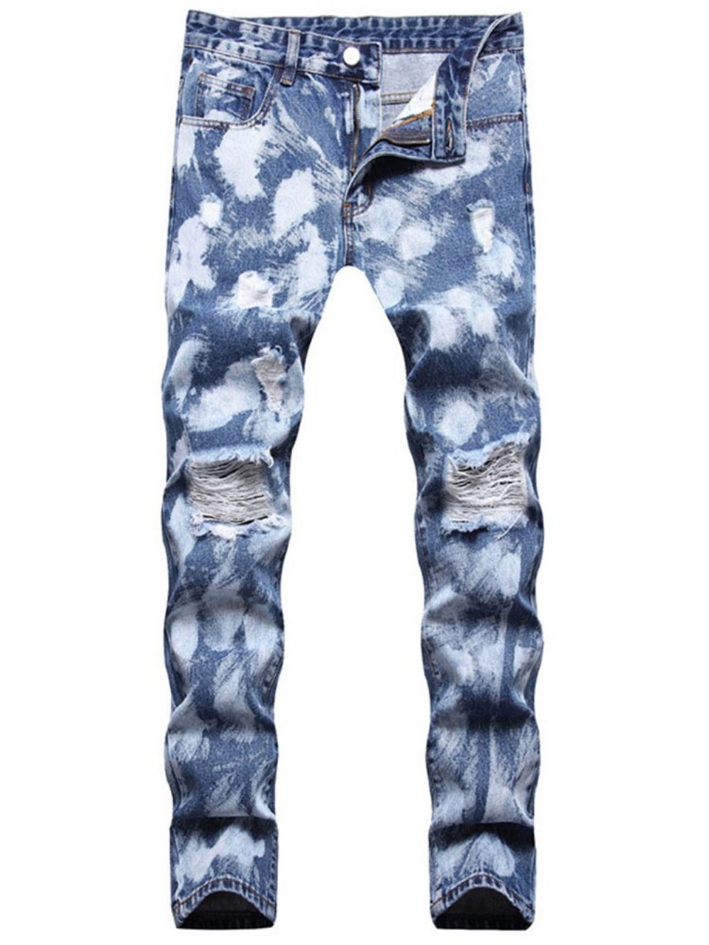 Blauwe Herenjeans Met Rechte Zak En Casual Rits