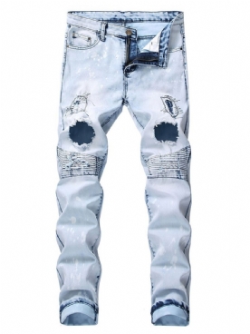 Casual Jeans Heren Met Kleurvlakken En Rits