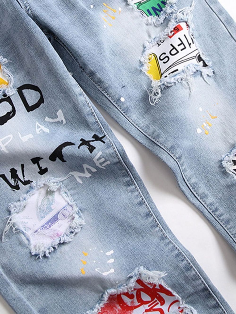 Casual Jeans Met Letterrits En Rits