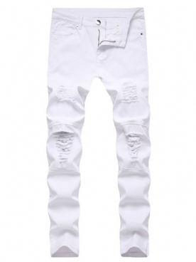 Effen Jeans Met Halfhoge Taille En Rits Met Rechte Gaten