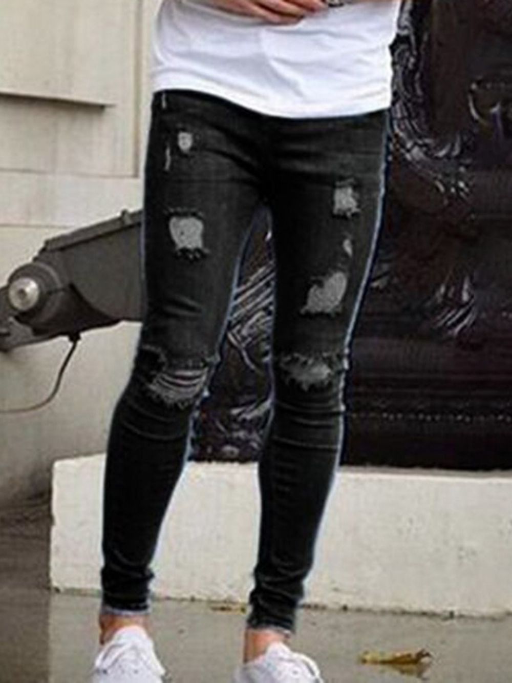 Gat Potlood Broek Rits Midden Taille Jeans Heren